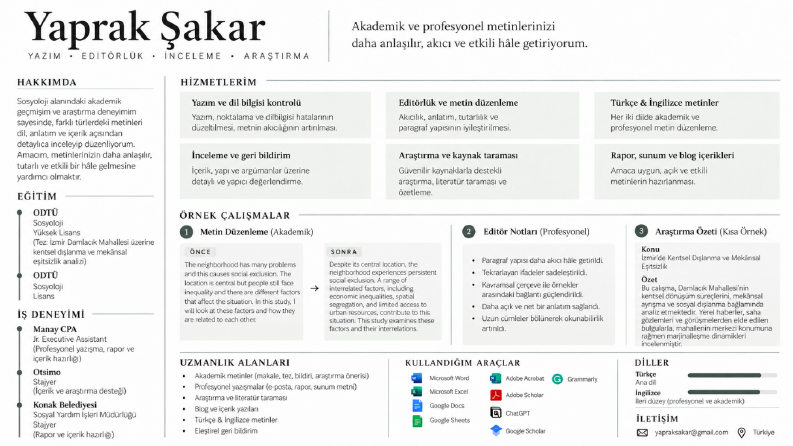 Yazım, Editörlük ve Araştırma 