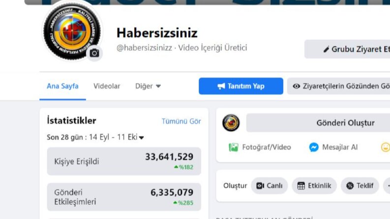 Habersizsiniz Facebok sayfası erişim-takipçi