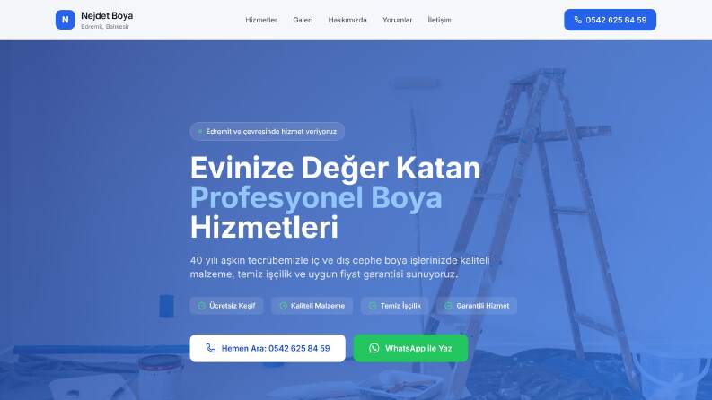 Nejdet Boya: yerel boya ustası için tek sayfalık site