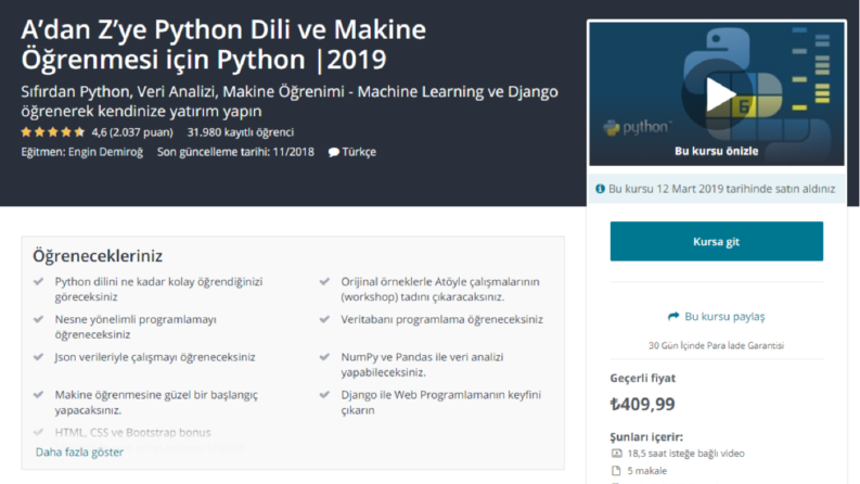 Python ücretsiz kurs