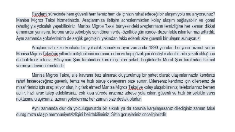 Taksi Durağı Tanıtım Yazısı