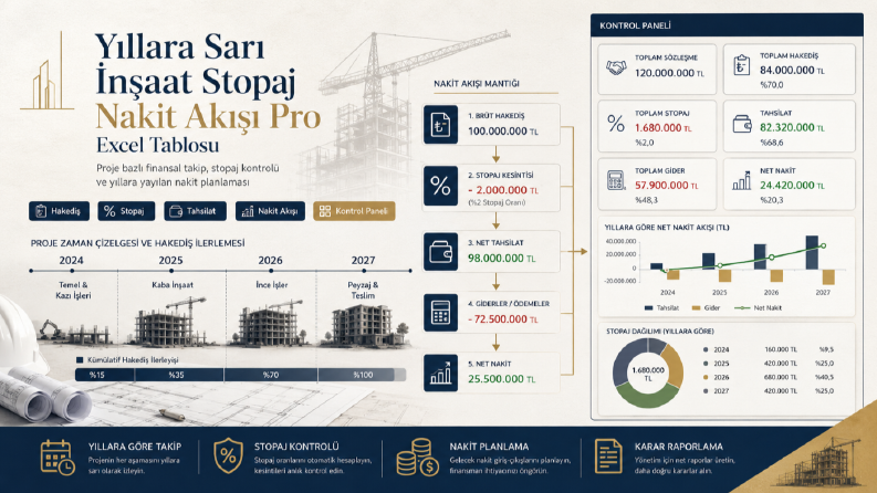 Yıllara Sari İnsaat Stopaj Nakit Akışı Pro Excel Tablosu