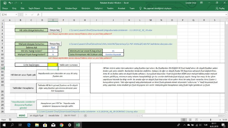 Hepsiburada.com Rekabet Analizi EXCEL versiyonu
