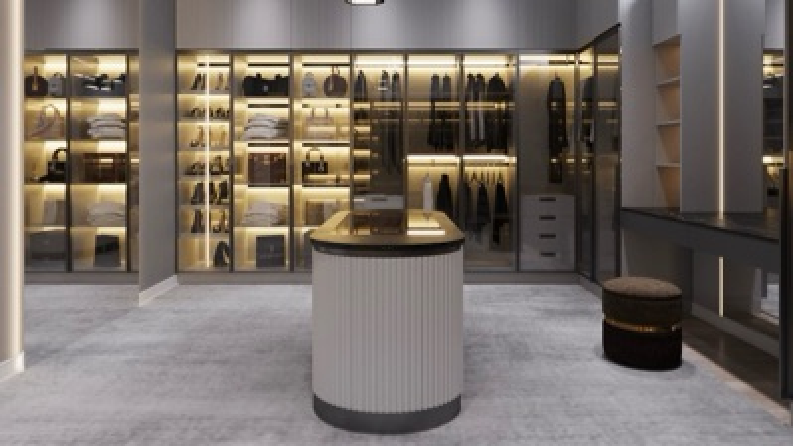 Walk in dressing room 3D perspektif tasarımı