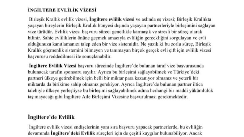 İngiltere Evlilik Vizesi Hakkında Özgün Seo Makale