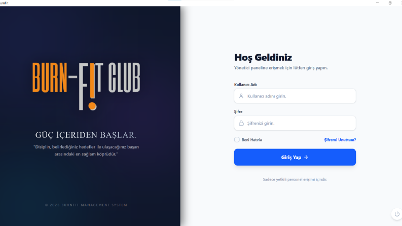 BurnFit - Masaüstü Yönetici & Web Üye Portali