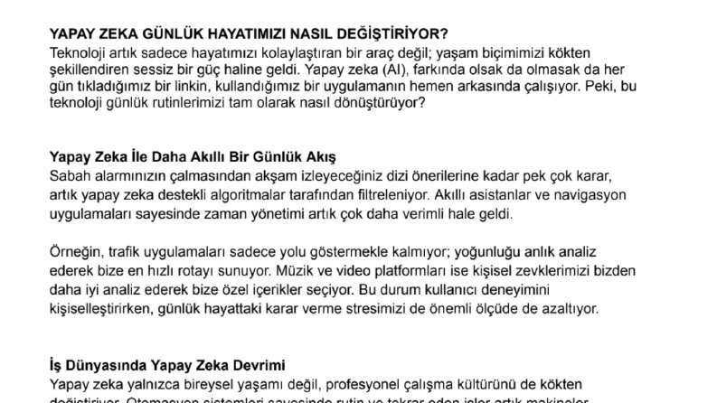 Yapay zeka ve modern yaşam 