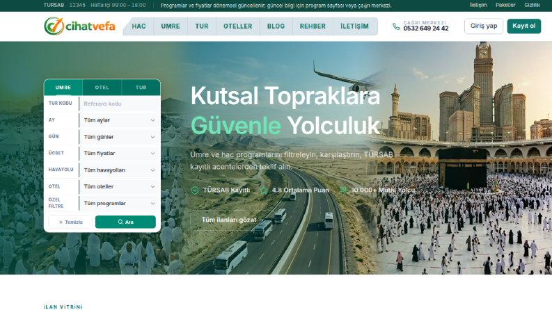 CihatVefa.Com için modern hac ve umre platformu tasarladım
