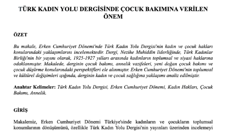 Türk Kadın Yolu Dergisinde Çocuk Bakımına Verilen Önem