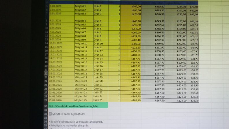 Örnek Çalışmam.Otomatik Excel Sipariş ve Müşteri Takip Sistemi
