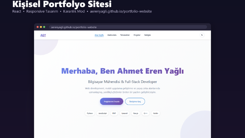 Kişisel Portfolyo Sitesi (React, Karanlık Mod)