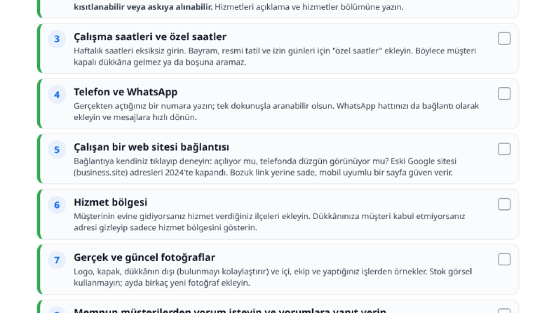Google İşletme Profili Kurulum Kontrol Listesi
