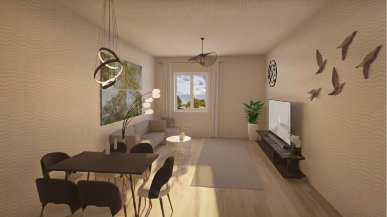 Modern oturma odası 3D iç mekan tasarımı