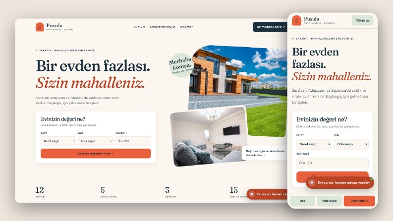 Mahalle emlakçısı sitesi · Pusula Mahalle
