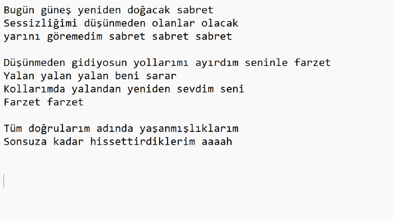 size şarkı sözü yazabilirim