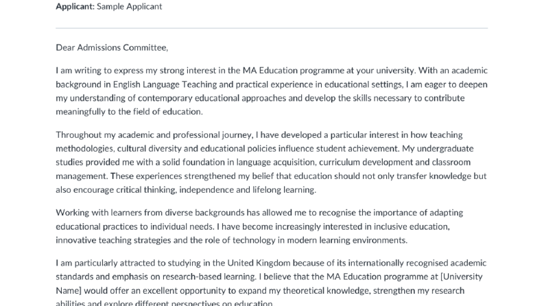 Academic Motivation Letter | MA Application – Writing Sample