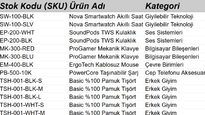 Kapsamlı Ürün Veri Girişi ve Varyant Eşleştirme Tablosu