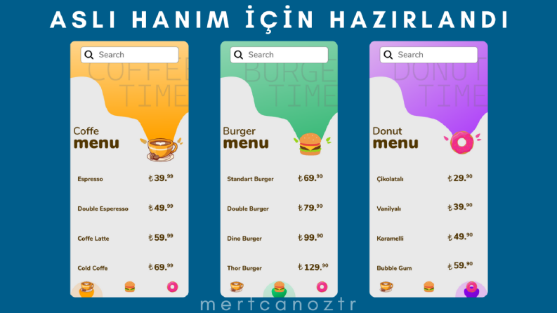 Cafe Menu Mobil Arayüz Tasarım