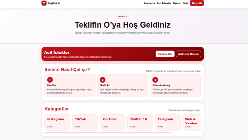 İlan ve Mesajlaşma Platformu Web Sitesi Geliştirdim