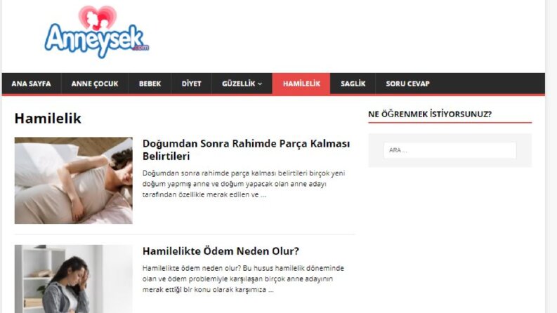Anneysek.Com için anne/bebek/hamile sağlığı içerikli metin