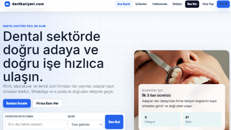 Dentkariyeri.com İçin Kurumsal Web Sitesi Tasarımı