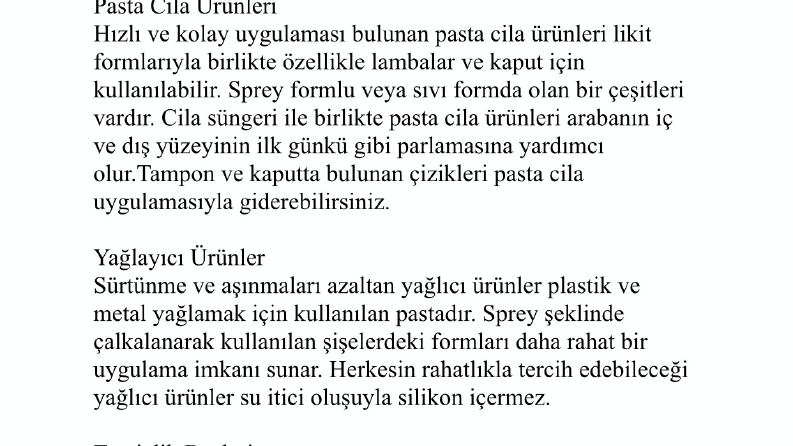 OTO BAKIM VE TEMİZLİK ÜRÜNLERİ NELERDİR