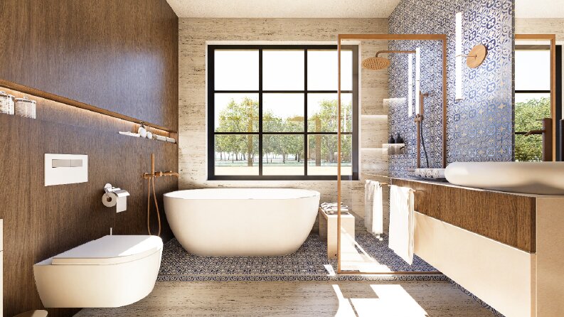Mermer Dokulu Lüks Banyo Tasarımı