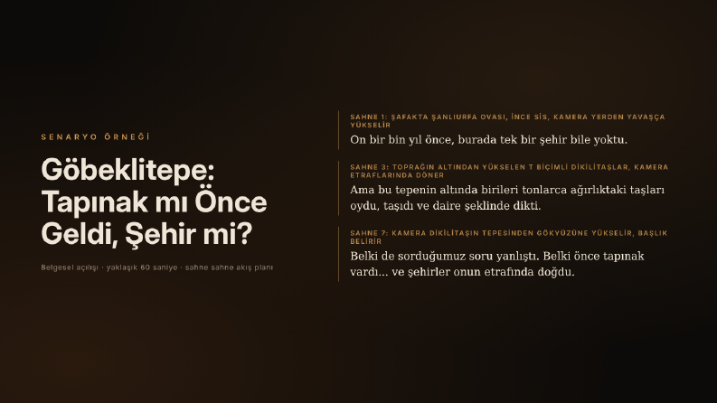 Belgesel Senaryo Örneği - Göbeklitepe Açılışı