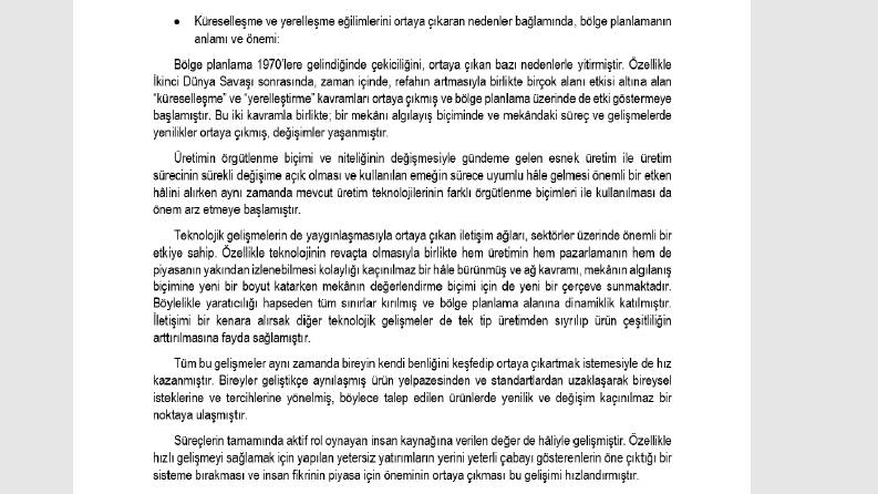 Bölge Planlama Özet Metin