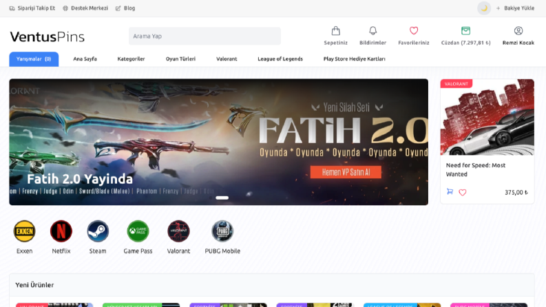 Ventus Pins - E-Pin ve Lisans Satis Yazilimi