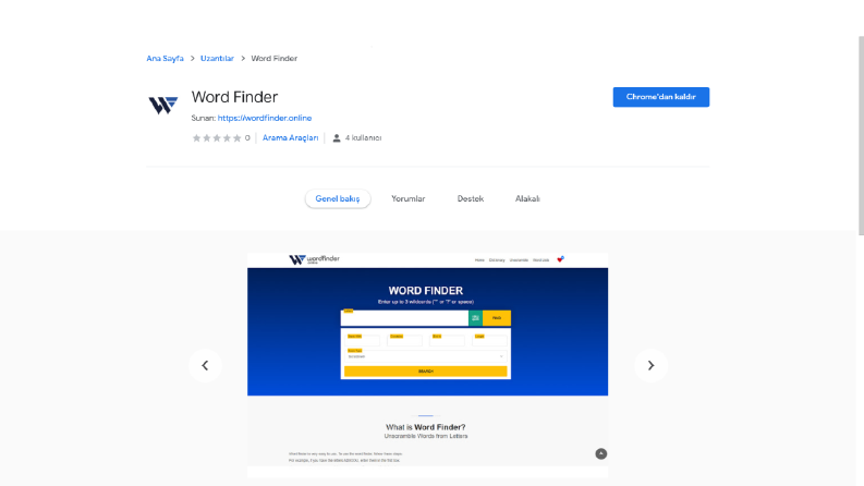 Wordfinder.online chrome uygulaması