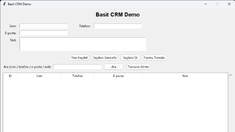 Müşteri Yönetimi İçin Basit CRM Uygulaması (Demo)