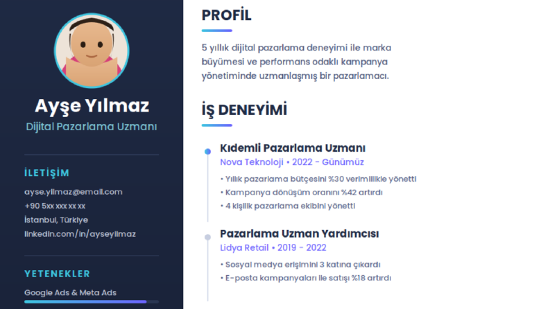Pazarlama CV'si – Görüşme Daveti Getiren Tasarım