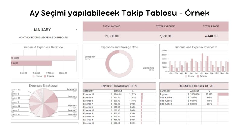 Ay Seçimlerine Sahip Gelir-Gider Takip Tablosu