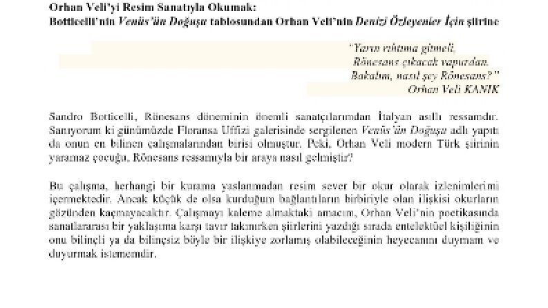 Orhan Veli'yi Resim Sanatıyla Okumaknn