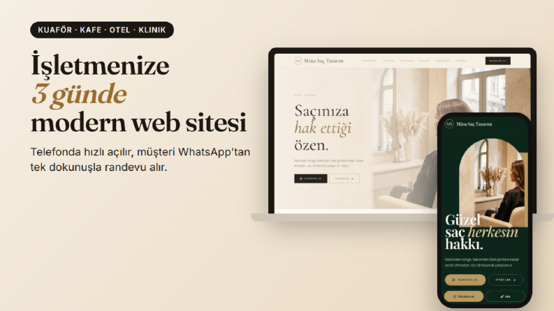 Kuaför, kafe, otel ve klinikler için web sitesi (örnek)