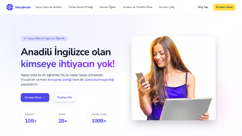 Yapay Zeka Destekli İngilizce Pratik Uygulaması - Vocabrain