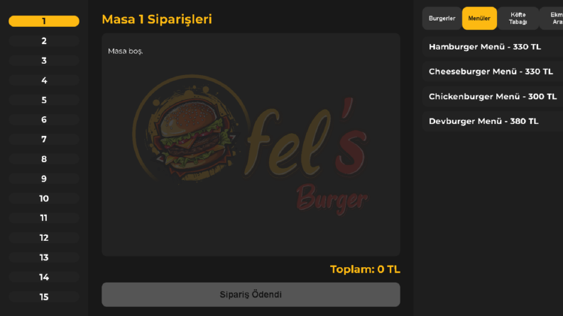 Fel’s Burger – Kasa & Sipariş Yönetim Sistemi