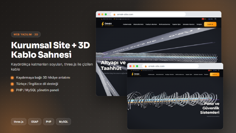 3D Kablo Animasyonlu Kurumsal Web Sitesi