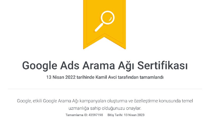 Google Ads Arama Ağı Sertifikası