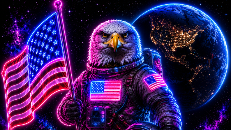 Kozmik Kel Kartal - USA Temalı Dijital İllüstrasyon