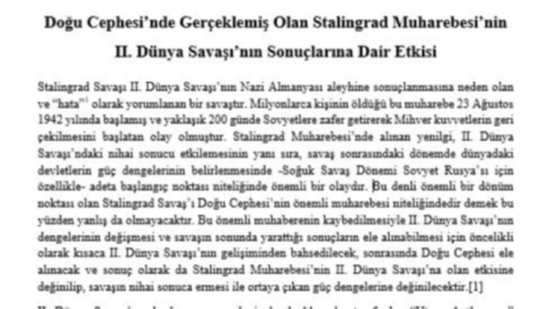 2. Dünya Savaşı döneme ait, akademik bir yazı çalışması.