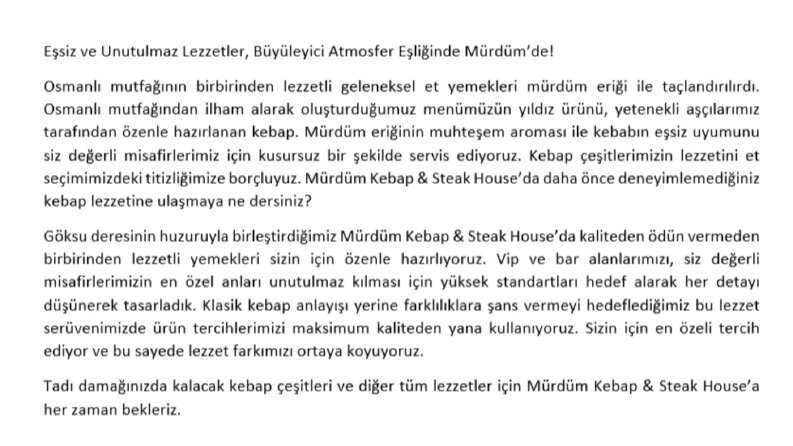 Mürdüm Kebap & Steak House Broşür Metni