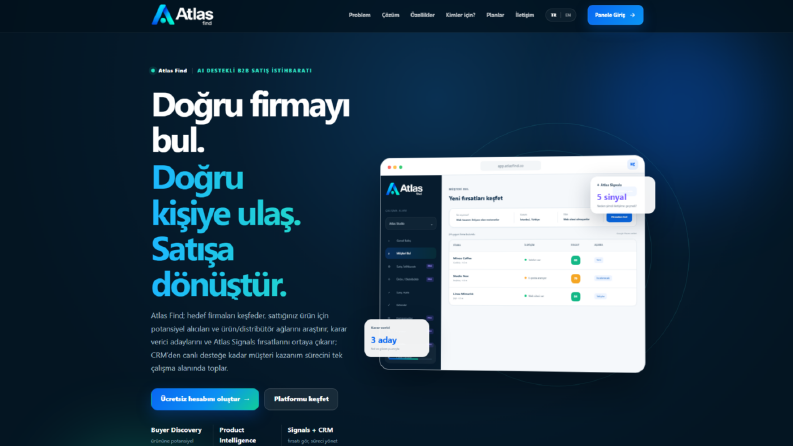 Atlas Find | B2B Satış İstihbaratı SaaS Platformu