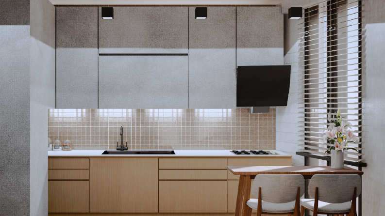 Modern apartman dairesi 3D tasarımı, render - Mutfak