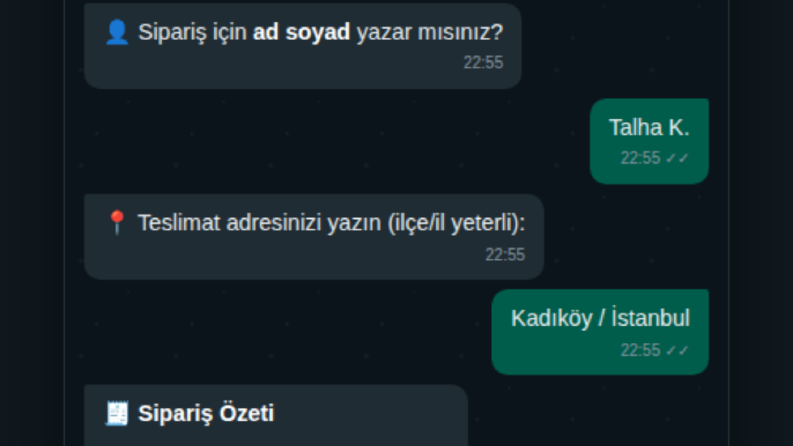 AI Destekli WhatsApp Sipariş Botu – TeknoDurak Demo