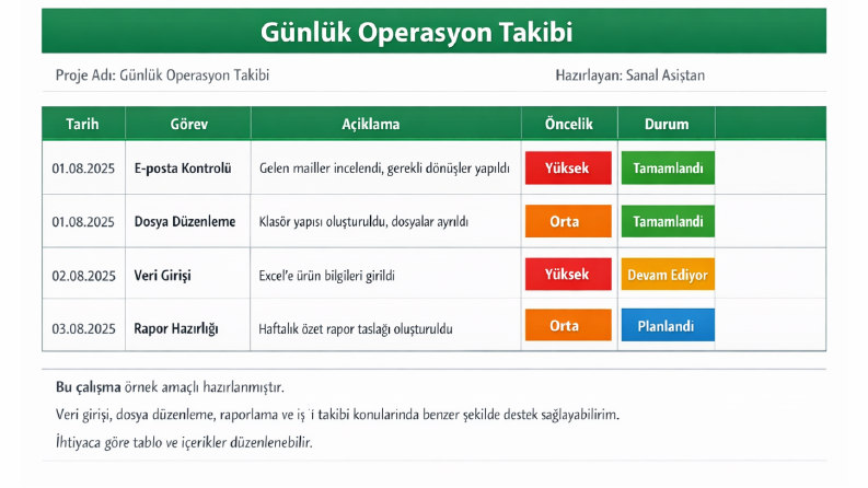 Günlük İş Takibi ve Organizasyon Çalışması