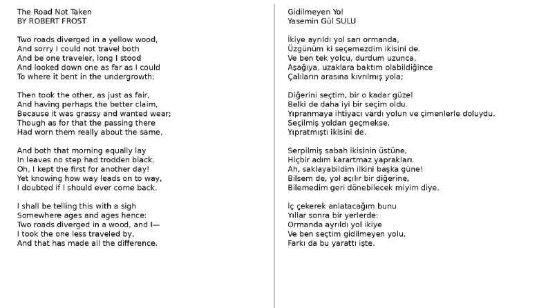 Robert Frost'un The Road Not Taken Şiirinin Çevirisi