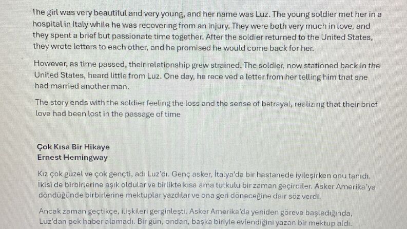 'A Very Short Story' by Ernest Hemingway
