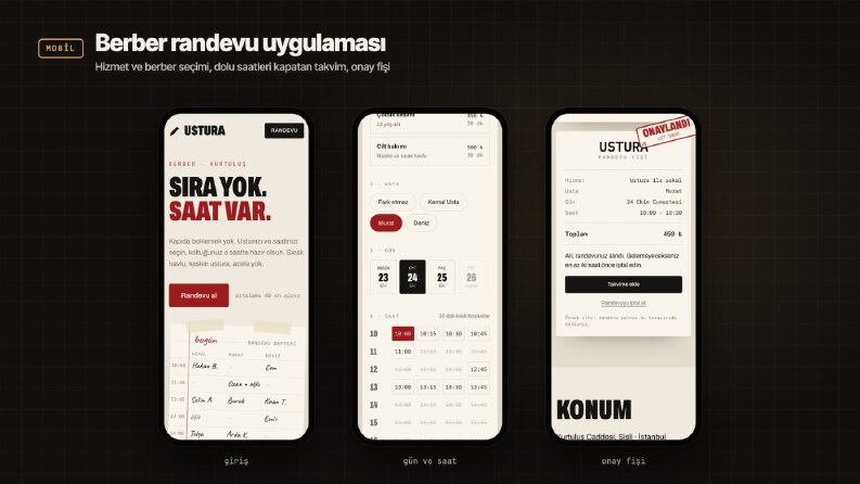 Berber randevu uygulaması – mobil arayüz